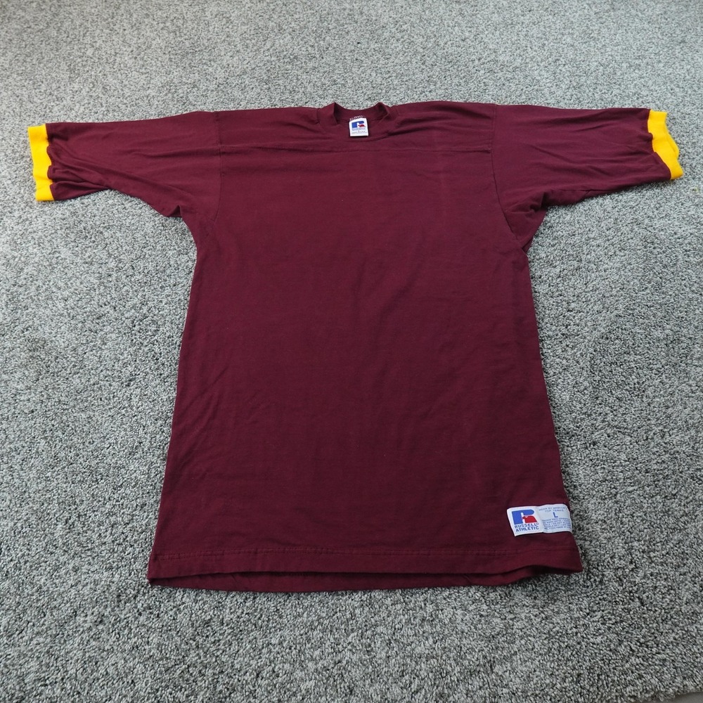 VTG Russell Athletic Shirt Mens L Red Short Sleeve Blank Ringer Tee USA 90s Y2K